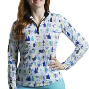 San Soleil 1/4 zip active top UPF 50+ cocktail print golf tennis Pickleball L